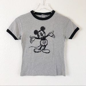 Vintage Y2K Disneyland Gray Mickey Mouse Graphic T Shirt Short Sleeve Ringer Tee